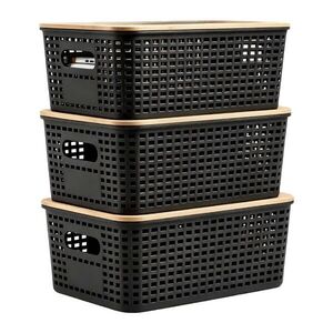 Relaxdays ÚLOŽNÉ BOXY Čierna 3-dielna-sada bambusové-veko vyobraziť