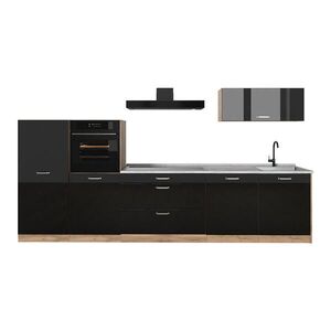 Vicco KUCHYNKA R-Line, Čierny vysoký lesk/Dub Goldkraft, 340 cm Marmori työtaso vyobraziť