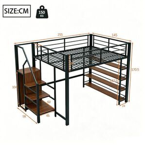 Modenvie VYVÝŠENÁ posteľ 140/200 cm z kovu a MDF v čiernej farbe s úložnými schodmi vyobraziť