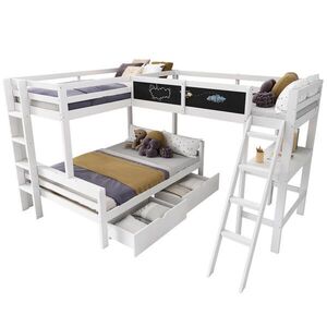 Modenvie VYVÝŠENÁ posteľ z masívneho dreva, 140/200 a 2x 90/200 cm, biela/dub vyobraziť