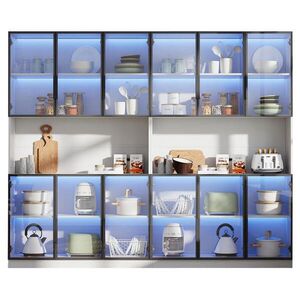 OKWISH VITRÍNA 240/34/200 cm biela s LED osvetlením a 12 dvierkami z MDF a skla vyobraziť