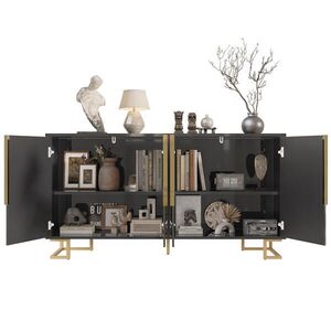 OKWISH KOMODA 152/40/75 cm čierna s geometrickými dvierkami a kovovými nohami z MDF vyobraziť