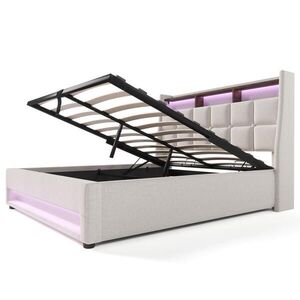 STILVORA ČALÚNENÁ POSTEĽ 160 × 200 cm, svetlobéžová, úložný box, LED, USB, ľan, vintage dizajn vyobraziť