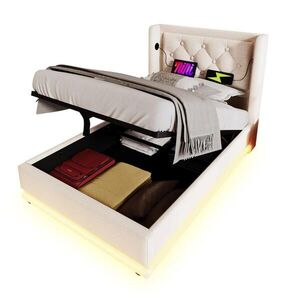 STILVORA ČALÚNENÁ POSTEĽ 90 × 200 cm, béžová, úložný box, LED, USB, látka vyobraziť