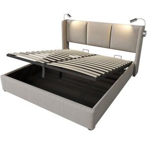 STILVORA ČALÚNENÁ POSTEĽ 160 × 200 cm, béžová, úložný box, lampa na čítanie, USB, ľan vyobraziť