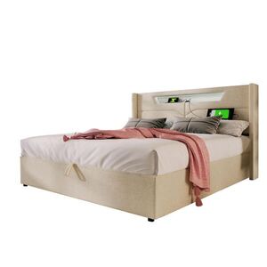 STILVORA ČALÚNENÁ POSTEĽ 160 × 200 cm, béžová, úložný box, LED, USB, látka vyobraziť