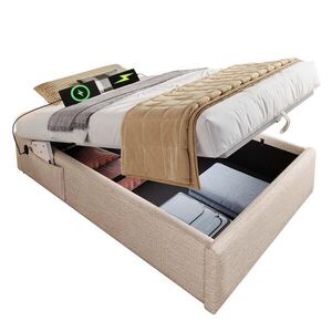 STILVORA ČALÚNENÁ POSTEĽ 90 × 200 cm, prírodná, ľan, úložný box, USB, Type-C vyobraziť