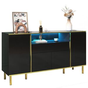 Modenvie ŠIROKÁ komoda 150/40/80 cm z MDF a drevotriesky čierny vysoký lesk s LED osvetlením vyobraziť
