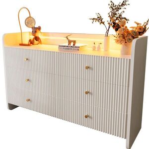 Modenvie ŠIROKÁ komoda 120/40/75 cm z drevotriesky biela, LED osvetlenie, 6 zásuviek vyobraziť