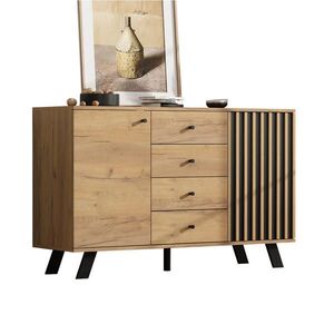 Modenvie ŠIROKÁ komoda 120/38/75 cm z MDF, čierna a prírodná, so 4 zásuvkami a 2 Široká komodami vyobraziť