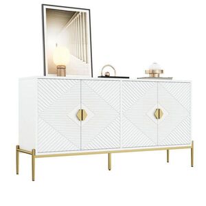 Modenvie ŠIROKÁ komoda z MDF a drevotriesky, 162/40/80 cm, biela so zlatými úchytkami vyobraziť