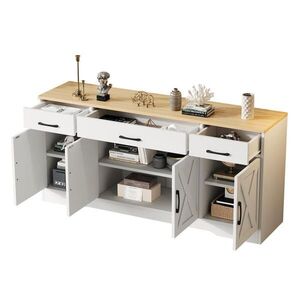 Modenvie ŠIROKÁ komoda z MDF, 160/37/75 cm biela s dreveným dekorom a 3 zásuvkami vyobraziť