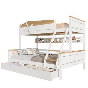 Modenvie POSCHODOVÁ posteľ z borovice a MDF, 90/200 a 140/200 cm, biela/prírodná, s úložným priestorom vyobraziť