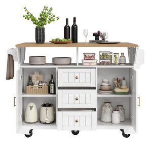 Modenvie KUCHYNSKÝ ostrovček 120/80/95 cm z MDF a kovu biely, sklápacia doska a kolieska vyobraziť
