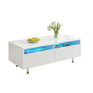 Flora Grace KONFERENČNÝ stolík 110/50/40 cm, biely s LED osvetlením a 2 zásuvkami vyobraziť