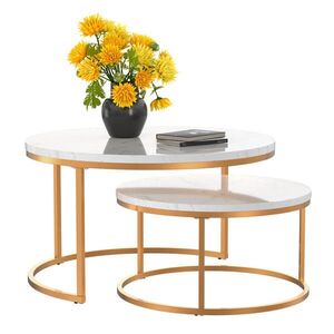 Flora Grace KONFERENČNÝ stolík 80/45 cm a 60/33, 5 cm v bielej/zlatej farbe, 2ks sada vyobraziť