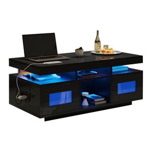 Flora Grace KONFERENČNÝ stolík 100/50/43 cm, čierny vysoký lesk s LED a zásuvkou vyobraziť