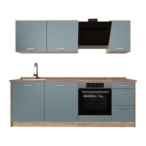 Vicco KUCHYNKA R-Line, Modrošedá/Dub Goldkraft, 220 cm Goldkraft tammi työtaso vyobraziť