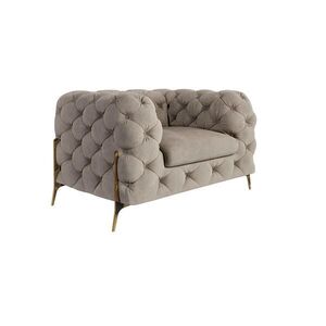 S-Style CHESTERFIELD KRESLO Lexi z tmavej krémovej látky so zlatými nohami vyobraziť
