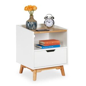 Relaxdays NOČNÝ STOLÍK Biela Prírodná MDF 1 zásuvka vyobraziť