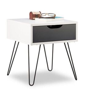 Relaxdays NOČNÝ STOLÍK Biela Sivá MDF Kov so zásuvkou 44 cm vyobraziť