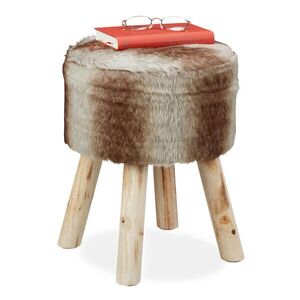 Relaxdays TABURET Hnedý Sivý umelá kožušina okrúhly drevené nohy V 42 cm vyobraziť
