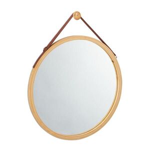 Relaxdays ZRKADLO Prírodná okrúhle bambusový rám nastaviteľný remienok z umelej kože 45 cm vyobraziť