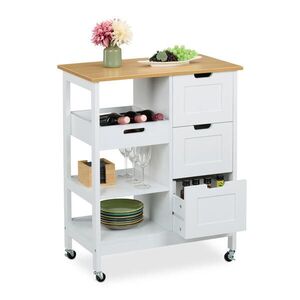 Relaxdays VOZÍK biely kuchynský s pracovnou doskou 3 zásuvky 85 cm vyobraziť