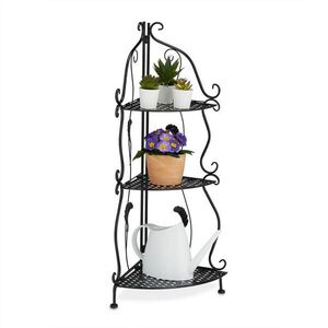 Relaxdays REGÁL Čierny rohový kovový skladací 3 police 82, 5 cm vyobraziť