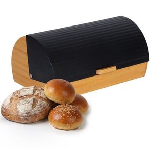Relaxdays CHLEBNÍK Čierny bambus kov výklopné veko vyobraziť
