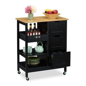 Relaxdays VOZÍK čierny kuchynský s pracovnou doskou 3 zásuvky 85 cm vyobraziť
