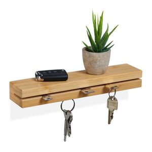 Relaxdays VEŠIAK NA KĽÚČE Prírodná bambus magnetický s poličkou 4x29, 5x6 cm vyobraziť