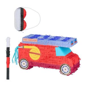 Relaxdays PIŇATA Červená Modrá Žltá 3-dielny-set hasičské auto vyobraziť