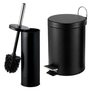 Relaxdays SET Čierny 2-dielny pedálový kôš WC kefa vyobraziť