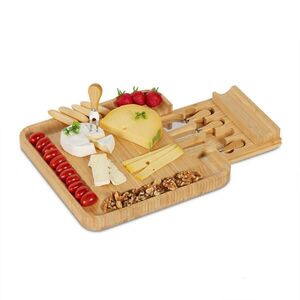 Relaxdays DOSKA Prírodná bambus na syr 4-dielna-súprava 33x33 cm vyobraziť
