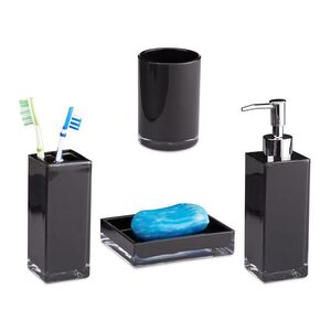 Relaxdays SADA Čierna 4-dielna kúpeľňové doplnky plast vyobraziť