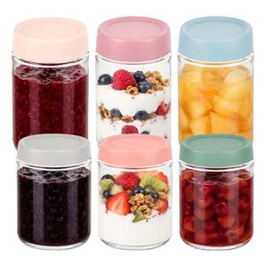 Relaxdays POHÁRE Transparentné Farebné 6-dielny-set Twist-Off viečka 350 ml vyobraziť