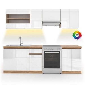 Vicco KUCHYNSKÁ LINKA R-Line, Biely vysoký lesk/biely, 240 cm s pracovnou doskou s LED pásikom vyobraziť