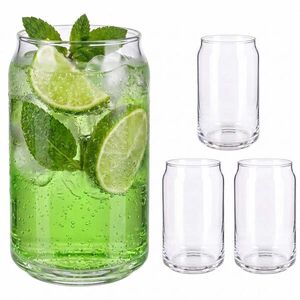 Relaxdays POHÁRE Transparentné 4-ks-set tvar plechovky sodnovápenaté sklo 480 ml vyobraziť