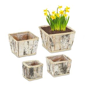 Relaxdays KVIETINÁČ Biela Prírodná 4-dielny-set štvorcový breza 12x13, 5x13, 5 cm vyobraziť