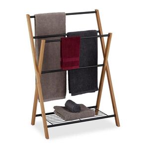 Relaxdays STOJAN Prírodný bambus Čierna kov s policou 4 tyče 87 cm vyobraziť