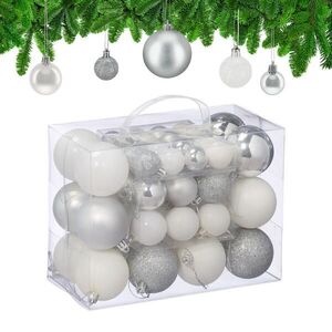 Relaxdays VIANOČNÉ GULE Strieborná Biela 50-dielny-set Úložná krabica vyobraziť