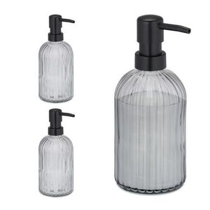 Relaxdays DÁVKOVAČ MYDLA Transparentno-čierny sklo 3ks-Set 400 ml vyobraziť