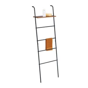 Relaxdays REBRÍK NA UTERÁKY Čierna Hnedá s policou 4 priečky oceľ MDF 150 cm vyobraziť