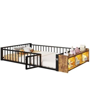 OKWISH DETSKÁ posteľ 140/200 cm čierna s ochrannou zábranou úložným priestorom a LED osvetlením z kovu a MDF vyobraziť