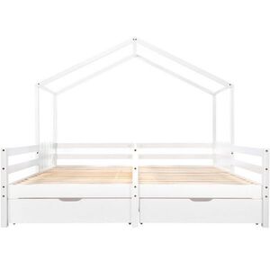 OKWISH DOMČEKOVÁ posteľ 208/188, 5/158 cm biela s 2 zásuvkami a zábranami z masívneho dreva a MDF vyobraziť