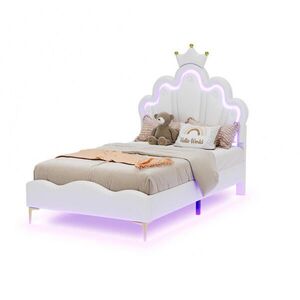 OKWISH DETSKÁ posteľ 90/200 cm biela s LED osvetlením a nastaviteľnou výškou z PU kože a MDF vyobraziť