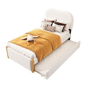 OKWISH ČALÚNENÁ posteľ 90/200 cm biela z plyšu a MDF s výsuvným lôžkom vyobraziť