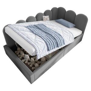 OKWISH ČALÚNENÁ posteľ 90/200 cm sivá s hydraulickým úložným priestorom zo zamatu vyobraziť