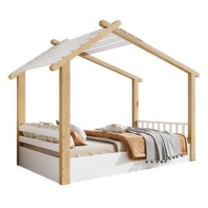 OKWISH DOMČEKOVÁ posteľ 90/200 cm biela/prírodná s lamelovým roštom z borovice, drevotriesky a MDF vyobraziť